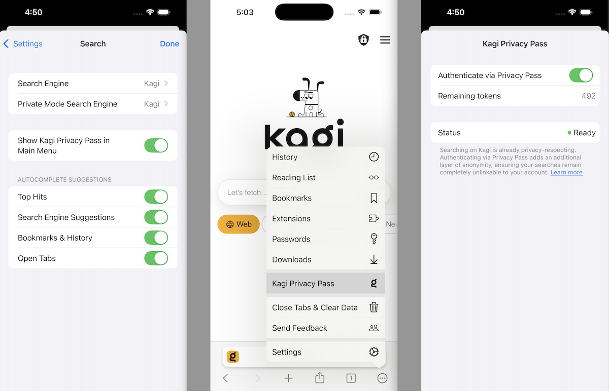 Kagi Privacy Pass Orion iOS