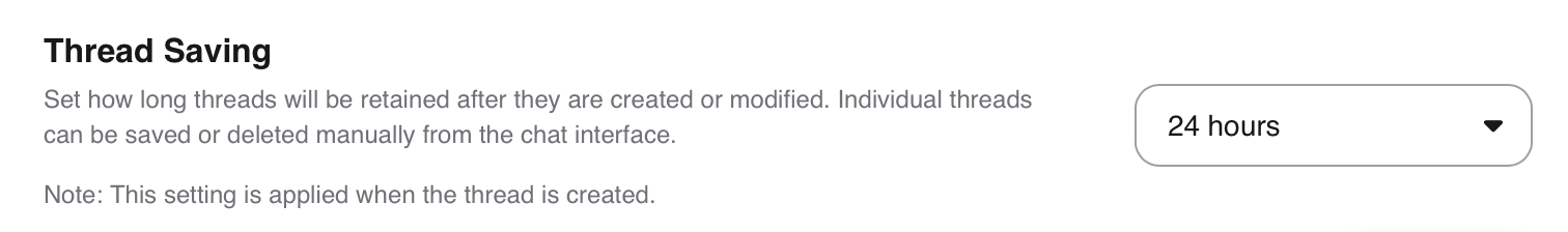 {Picture from Kagi settings showing that Assistant threads are saved for 24 hours}