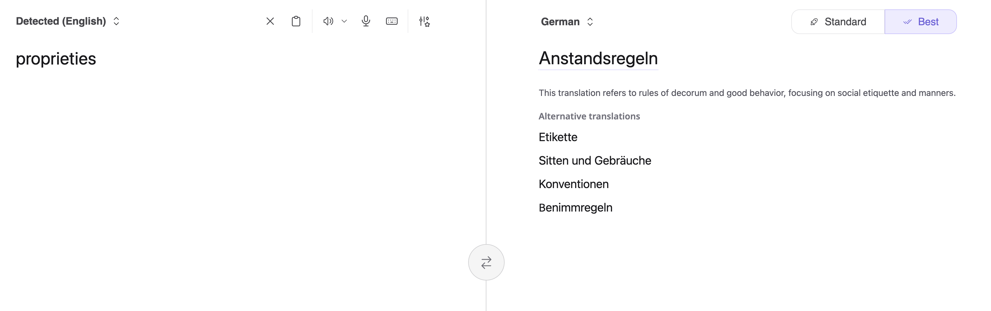 {proprieties translated as Anstandsregeln}