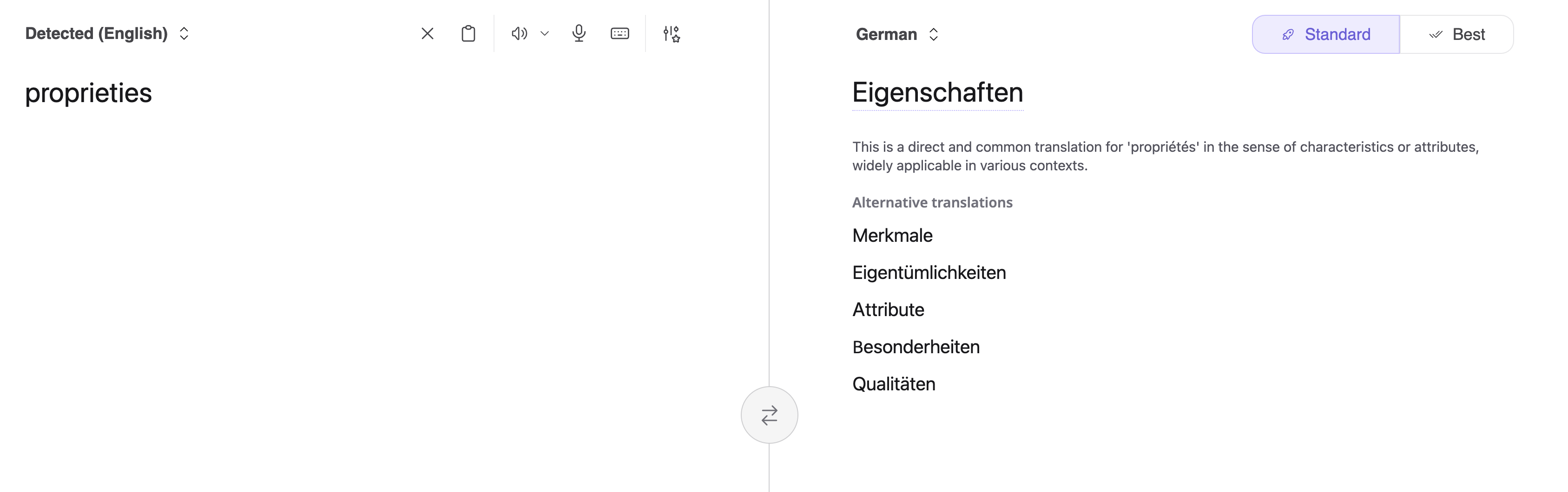 {proprieties translated as Eigenschaften}