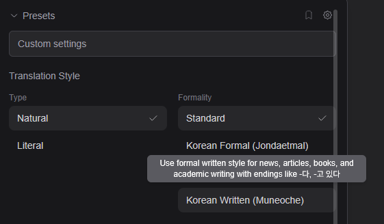 Honorific-style chooser (Korean)