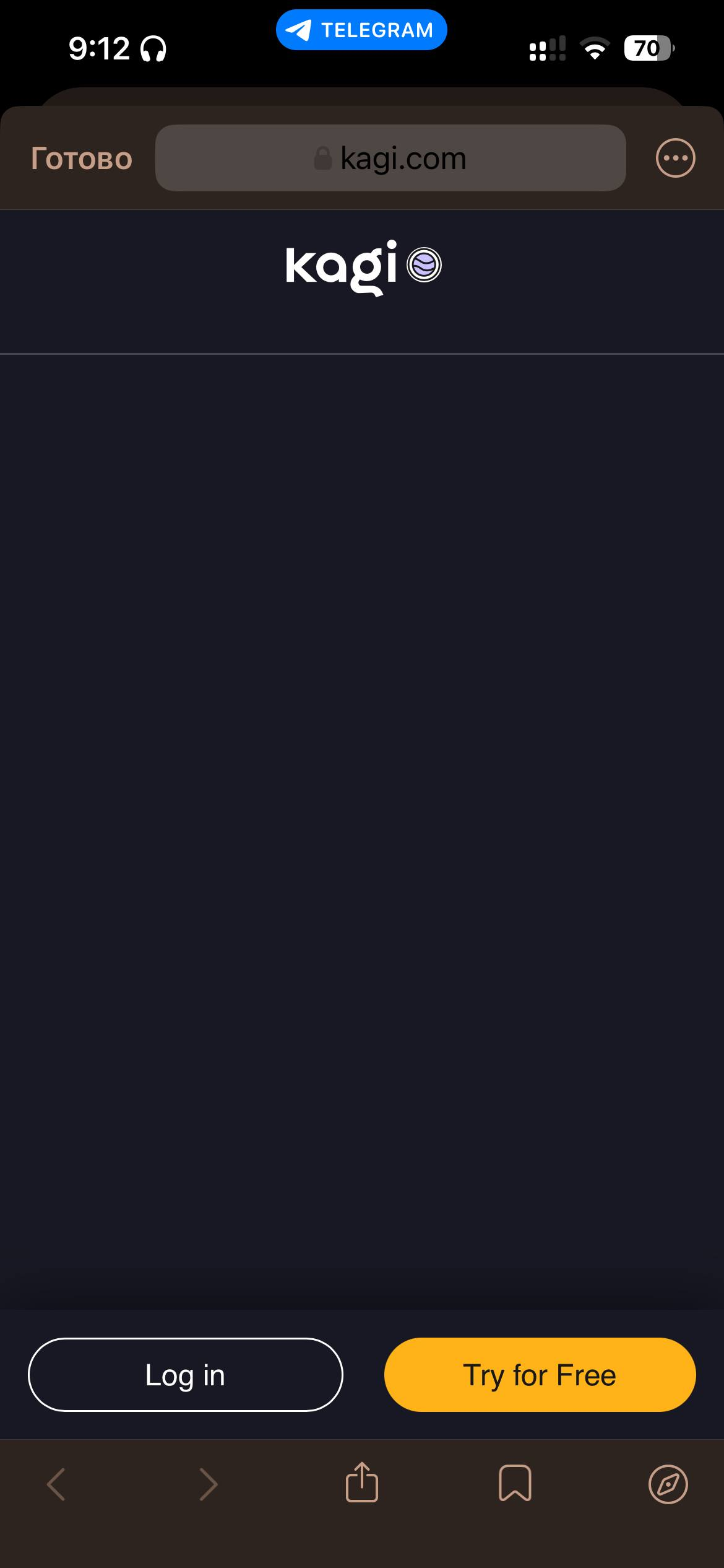 image.png Assistant mobile UI, opened in the Telegram in-app browser, showing an empty page