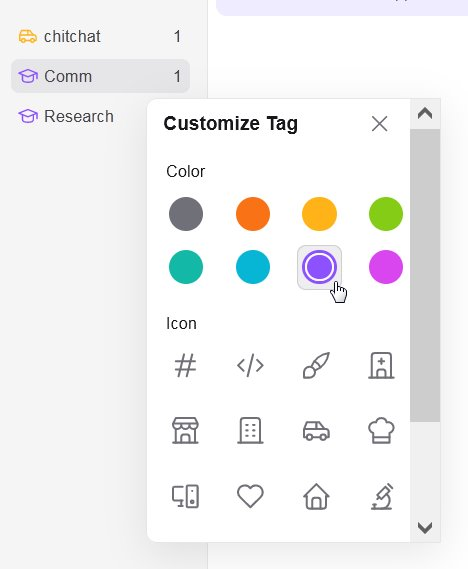 tagcustomization-kagiassistant-20260326.png Screenshot of 'Customize' panel for a tag inside Kagi Assistant.