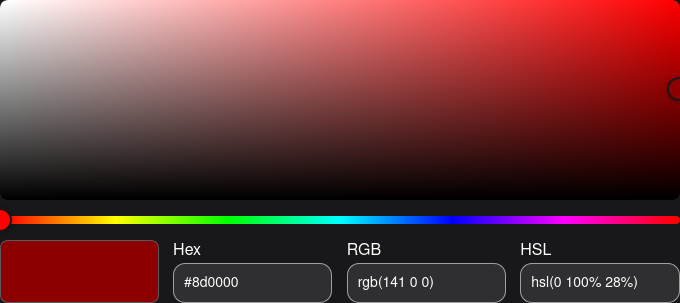 image.png {Color Picker as is, with the color #8d0000 being selected}