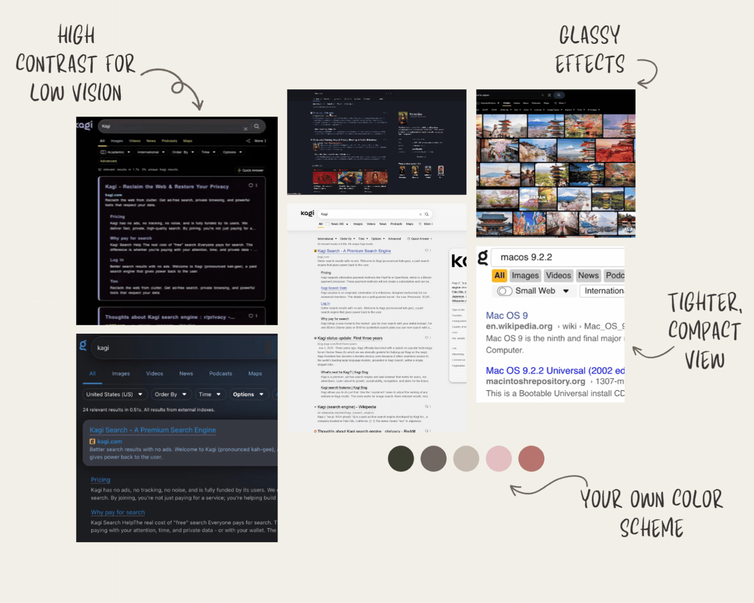 Collage of existing Kagi themes